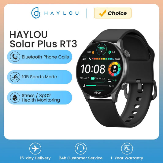 HAYLOU Solar Plus RT3 Smart Watch, Bluetooth, Phone Call, 1.43"AMOLED Display, Health Monitor, IP68 Sport Watch - TrendoZone