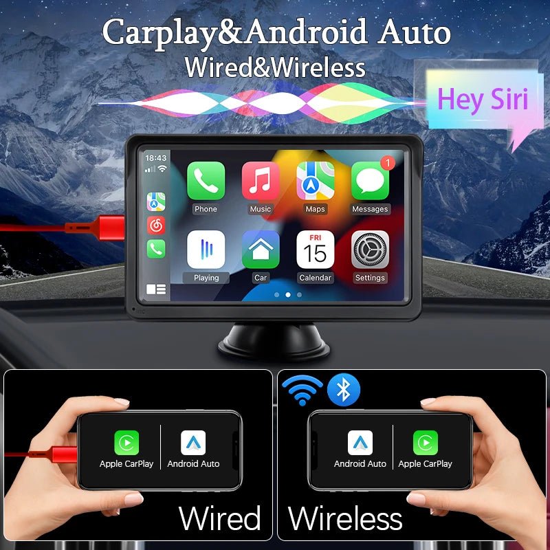 HIPPCRON CarPlay & Android Car Radio Video Player 7inch Portable Touch Screen with USB AUX For Rear View Camera - TrendoZone