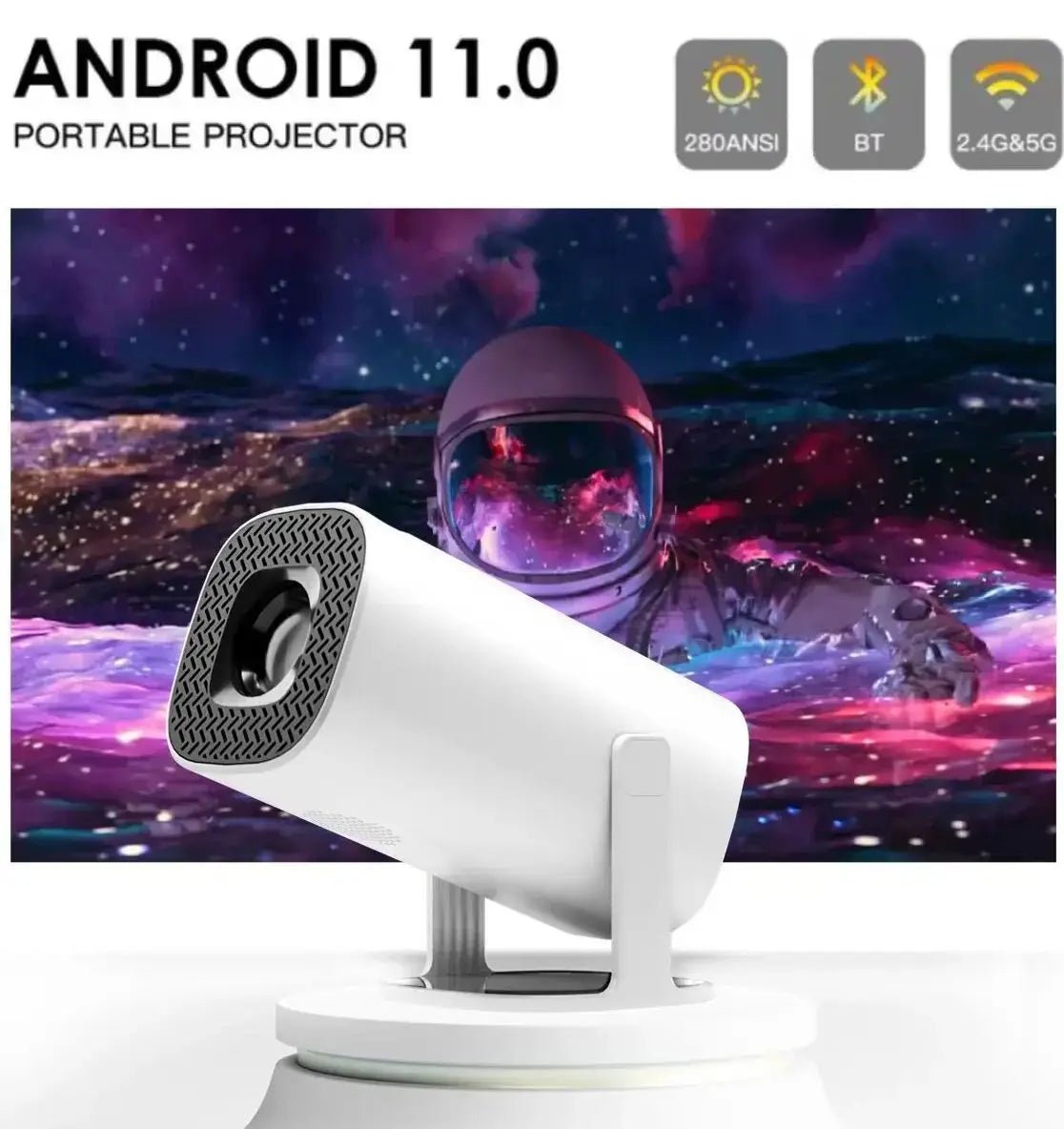 HONGTOP Smart Mini Portable Projector - Android 11 Projector with Wi-Fi 6 and Bluetooth - TrendoZone