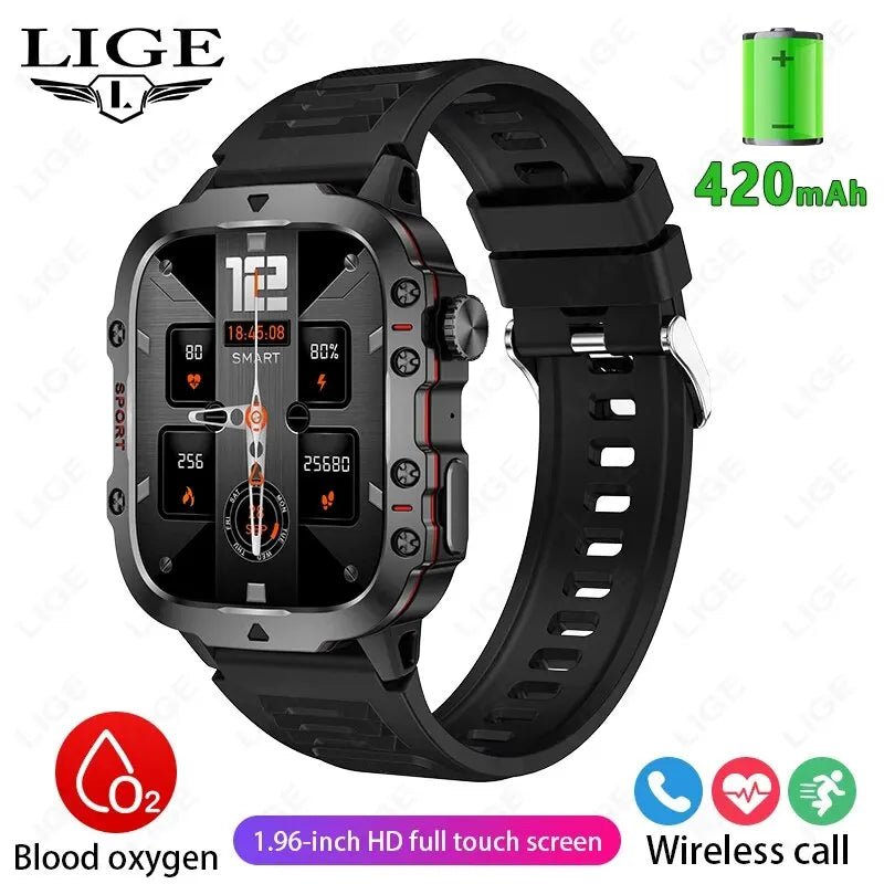 LIGE New Smart Watch 1.96 Inch Screen, 420 MAh, Bluetooth, Call Voice Assistant Waterproof Smartwatch for Men - TrendoZone