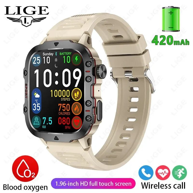 LIGE New Smart Watch 1.96 Inch Screen, 420 MAh, Bluetooth, Call Voice Assistant Waterproof Smartwatch for Men - TrendoZone