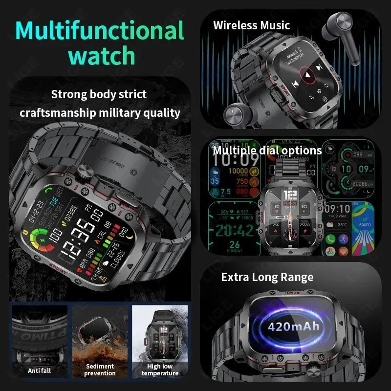 LIGE New Smart Watch 1.96 Inch Screen, 420 MAh, Bluetooth, Call Voice Assistant Waterproof Smartwatch for Men - TrendoZone