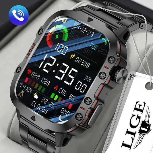 LIGE New Smart Watch 1.96 Inch Screen, 420 MAh, Bluetooth, Call Voice Assistant Waterproof Smartwatch for Men - TrendoZone