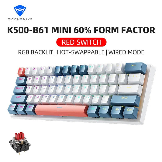 MACHENIKE K500-B61 Mini Mechanical Wired Gaming Keybaord 60%Form Factor 61Keys, Full Hot-Swappable RGB Backlit - TrendoZone