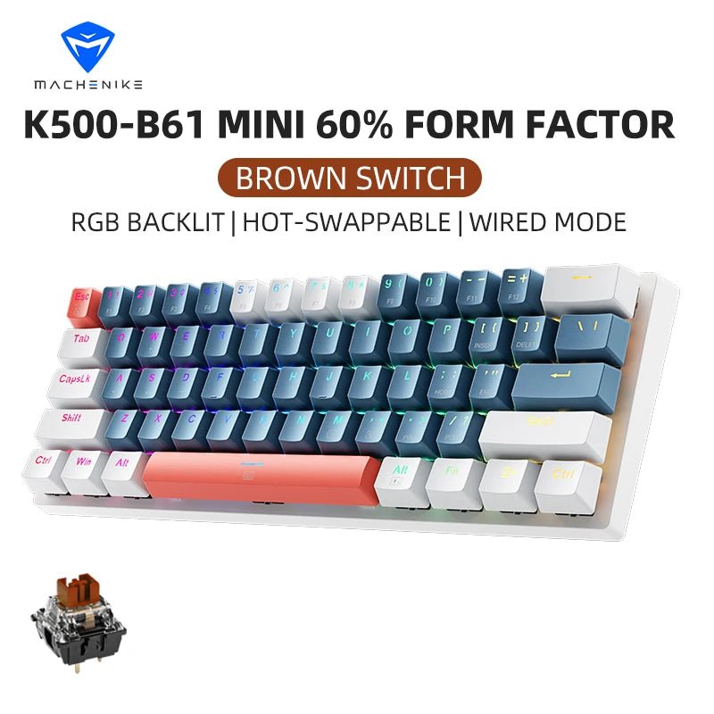 MACHENIKE K500-B61 Mini Mechanical Wired Gaming Keybaord 60%Form Factor 61Keys, Full Hot-Swappable RGB Backlit - TrendoZone