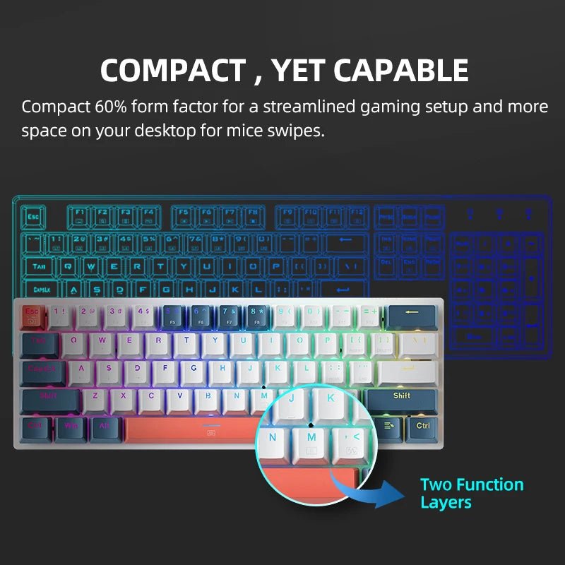 MACHENIKE K500-B61 Mini Mechanical Wired Gaming Keybaord 60%Form Factor 61Keys, Full Hot-Swappable RGB Backlit - TrendoZone