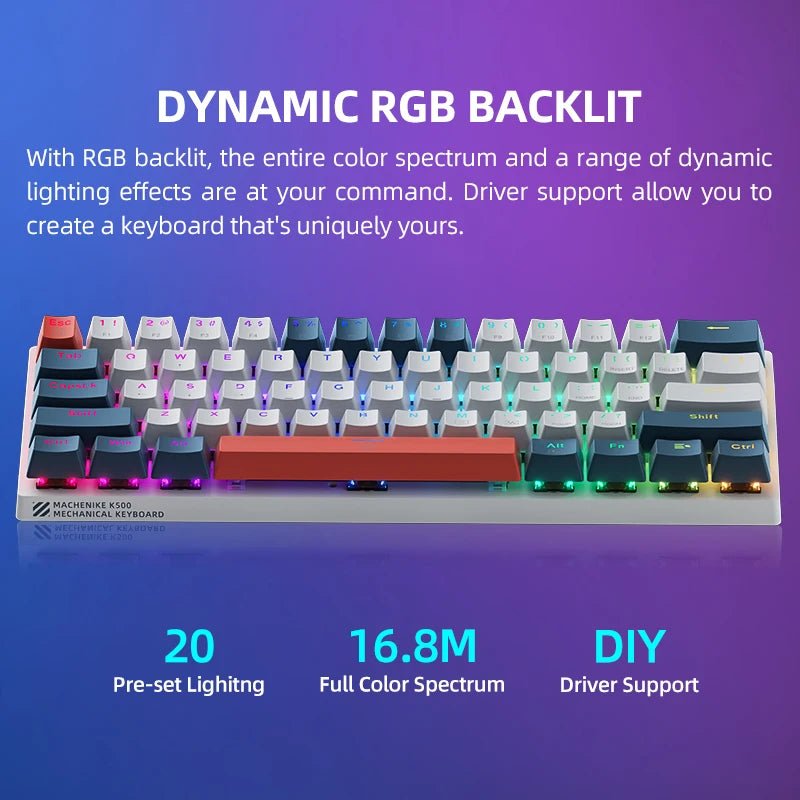 MACHENIKE K500-B61 Mini Mechanical Wired Gaming Keybaord 60%Form Factor 61Keys, Full Hot-Swappable RGB Backlit - TrendoZone