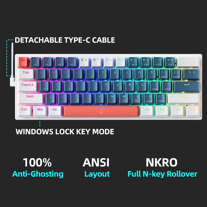 MACHENIKE K500-B61 Mini Mechanical Wired Gaming Keybaord 60%Form Factor 61Keys, Full Hot-Swappable RGB Backlit - TrendoZone