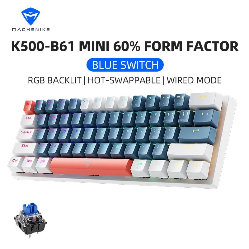 MACHENIKE K500-B61 Mini Mechanical Wired Gaming Keybaord 60%Form Factor 61Keys, Full Hot-Swappable RGB Backlit - TrendoZone