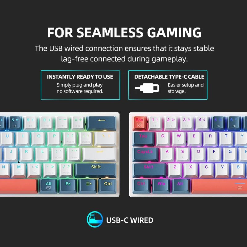 MACHENIKE K500-B61 Mini Mechanical Wired Gaming Keybaord 60%Form Factor 61Keys, Full Hot-Swappable RGB Backlit - TrendoZone