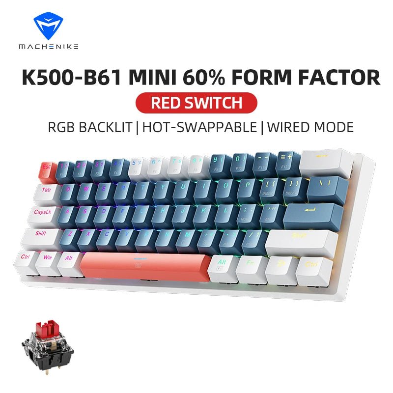 MACHENIKE K500-B61 Mini Mechanical Wired Gaming Keybaord 60%Form Factor 61Keys, Full Hot-Swappable RGB Backlit - TrendoZone