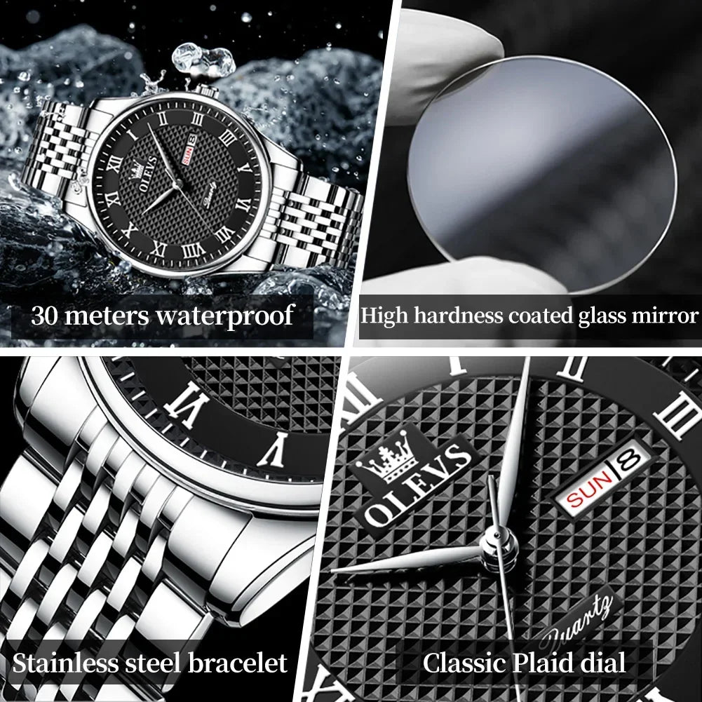 OLEVS Men's Quartz Watches, Luxury, Business, Waterproof, Stainless Watch - TrendoZone