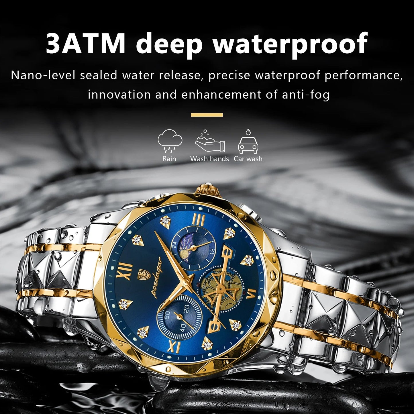 POEDAGAR Luxury Men's Quartz Watches, Waterproof, Luminous, Chronograph, Stainless Steel Watch - TrendoZone