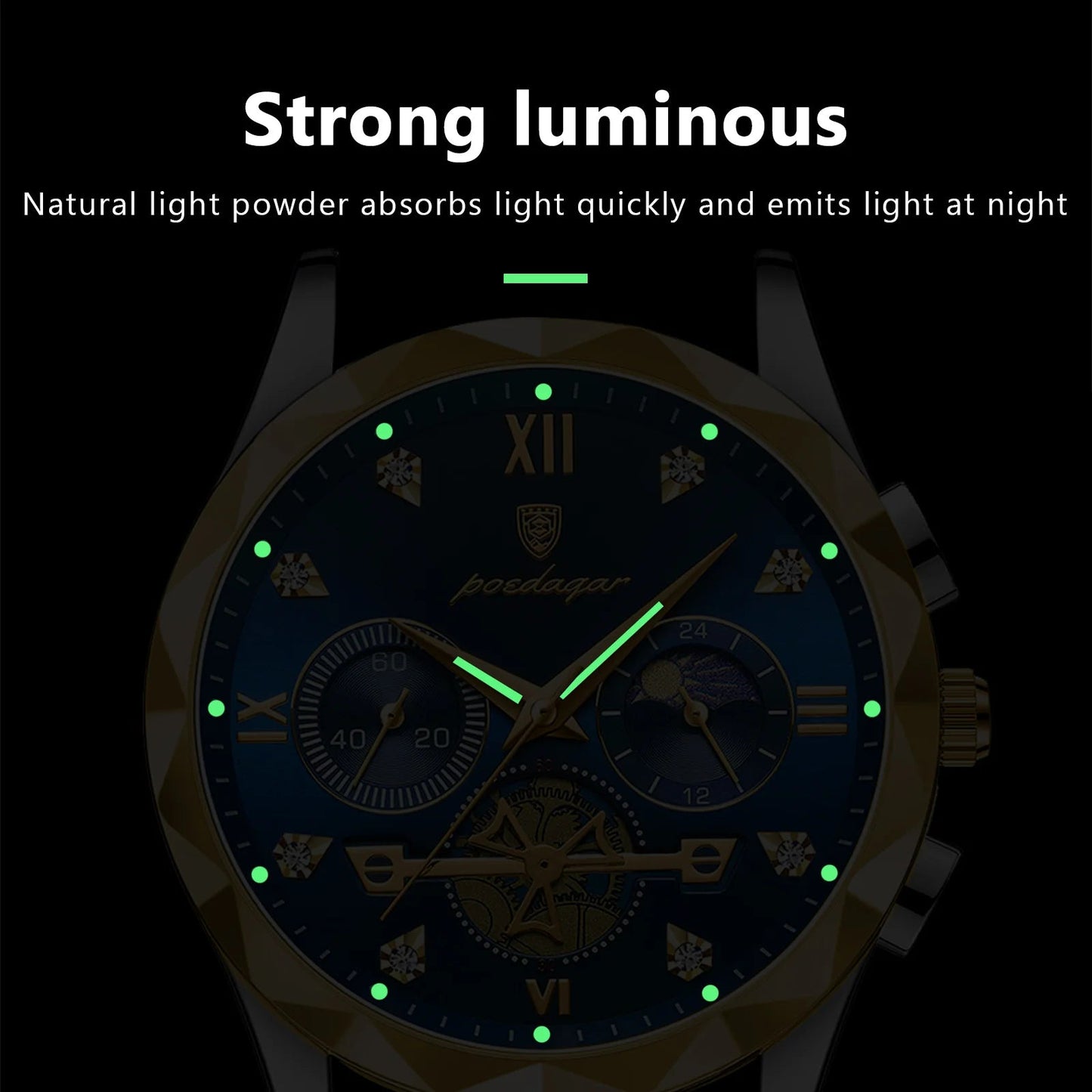 POEDAGAR Luxury Men's Quartz Watches, Waterproof, Luminous, Chronograph, Stainless Steel Watch - TrendoZone