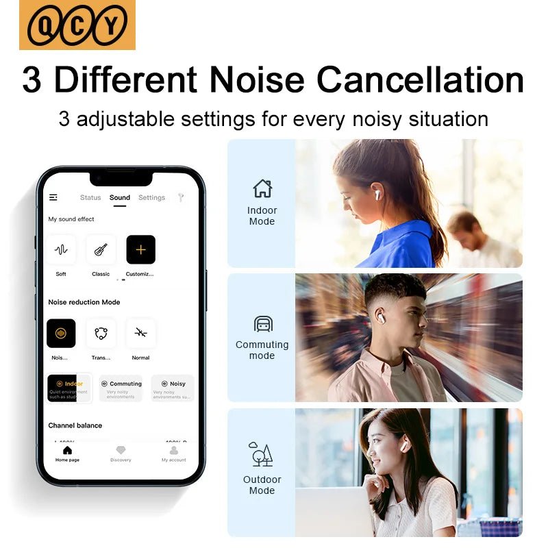 QCY HT05 ANC Wireless TWS Bluetooth 5.2 Earphones 40dB Active Noise Cancellation Headset, 6 Mic ENC HD Call - TrendoZone