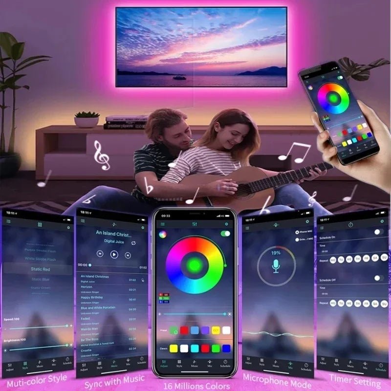 RGB LED Strip Lights - USB Wi-Fi APP Control Luces LED Flexible Lamp Tape for TV Backlight Room Decor Lighting - TrendoZone