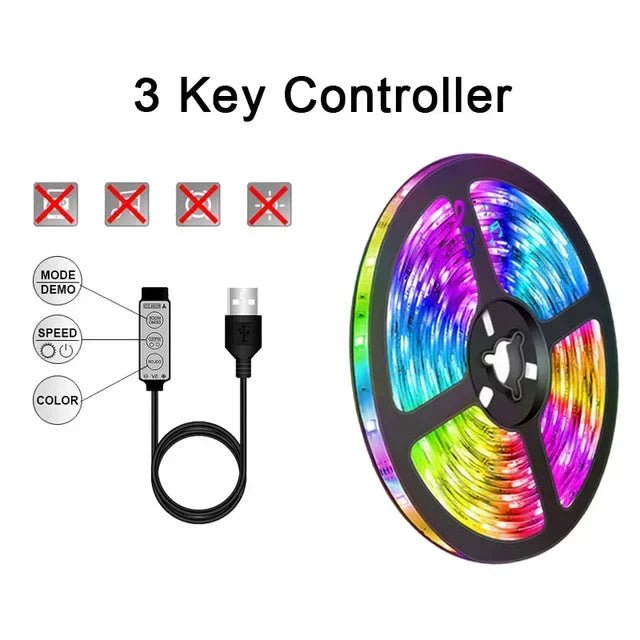 RGB LED Strip Lights - USB Wi-Fi APP Control Luces LED Flexible Lamp Tape for TV Backlight Room Decor Lighting - TrendoZone