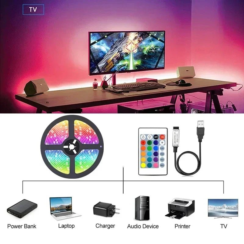 RGB LED Strip Lights - USB Wi-Fi APP Control Luces LED Flexible Lamp Tape for TV Backlight Room Decor Lighting - TrendoZone