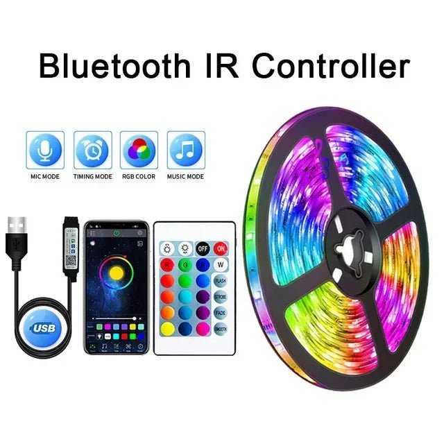 RGB LED Strip Lights - USB Wi-Fi APP Control Luces LED Flexible Lamp Tape for TV Backlight Room Decor Lighting - TrendoZone