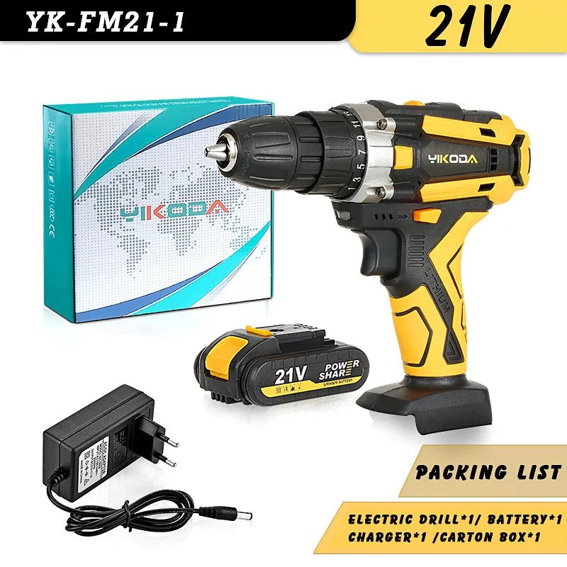 YIKODA 12/16.8/21V Cordless Drill Rechargeable Electric Screwdriver Lithium Battery - TrendoZone