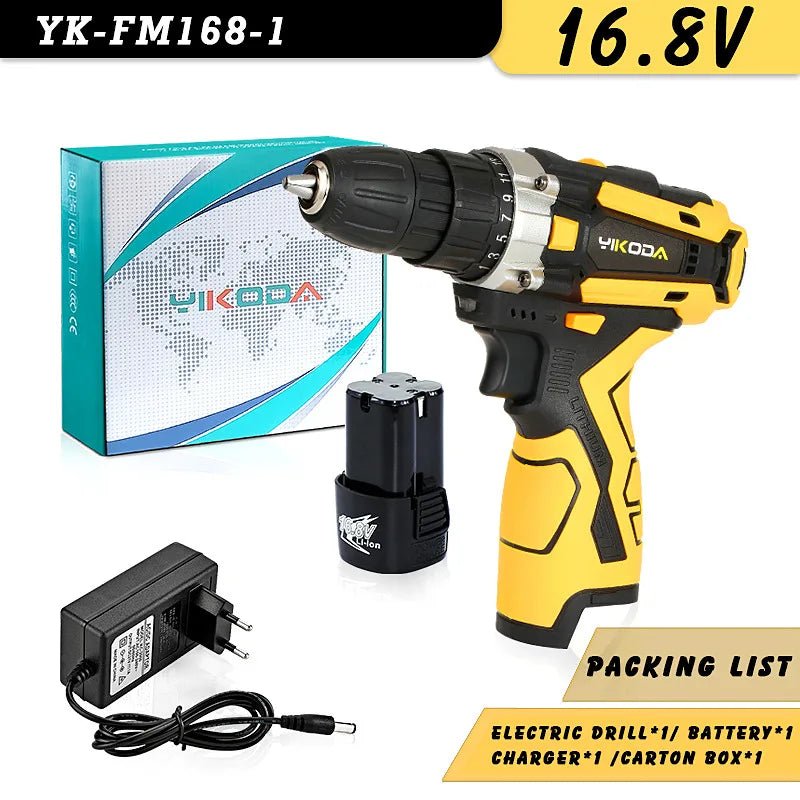 YIKODA 12/16.8/21V Cordless Drill Rechargeable Electric Screwdriver Lithium Battery - TrendoZone