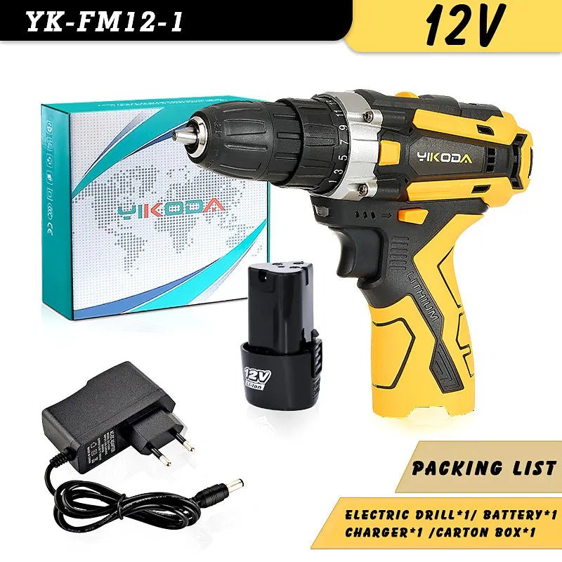 YIKODA 12/16.8/21V Cordless Drill Rechargeable Electric Screwdriver Lithium Battery - TrendoZone