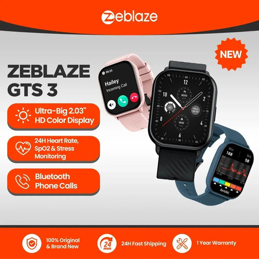 Zeblaze GTS 3 Voice Calling Smartwatch, 2.03'' HD Screen, 24H Health Monitor, 100+ Sport Modes, 200+ Watch Faces - TrendoZone